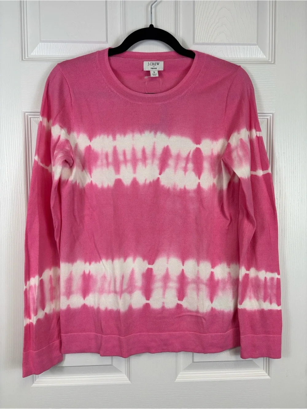 NWT J. Crew pink white tie dye Teddie sweater sz sm
